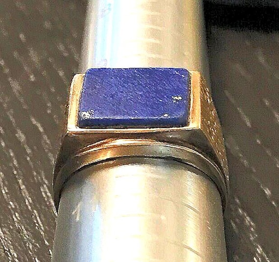 Mid Century 14k Rectangular Lapis Ring-Classic cl… - image 1