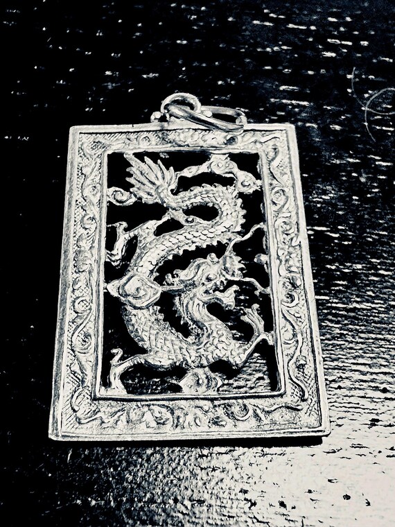 Sterling Dragon Rectangular Pendant, charm, exqui… - image 2