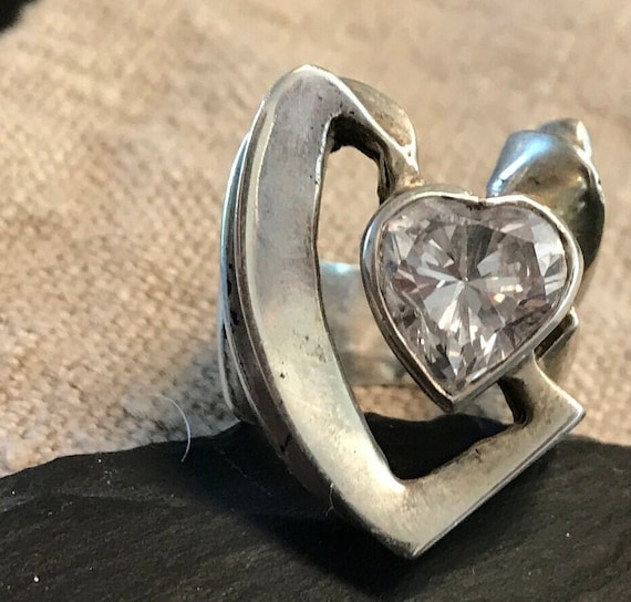 Sterling ring large dramatic faceted clear man ma… - image 1