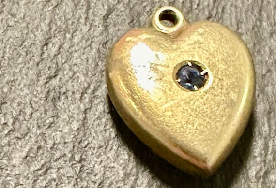 14k small puffy heart charm with genuine blue Sap… - image 5