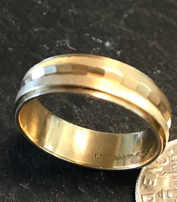 14k Wed Lok Vintage Wide Gold Distinctive Band Ring-unusual Design