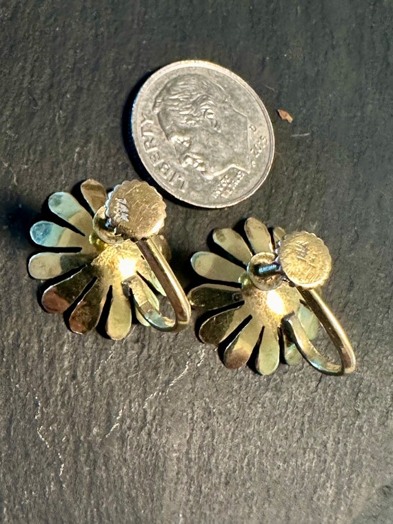 14k antique Flower screw back earrings-spring flo… - image 4