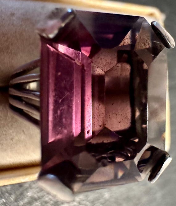 Sterling ring bold Large Amethyst Rectangular pas… - image 4