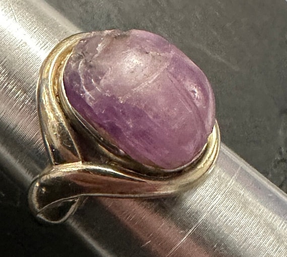 18K Egyptian revival Ring-Carved genuine Amethyst… - image 1