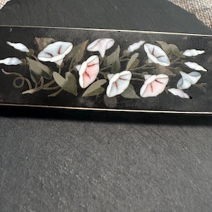 Victorian Morning Glory Pietra Dura Large rectangular brooch-10k and ss