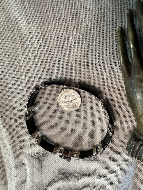 Sterling bracelet links of rectangular Black Onyx… - image 6