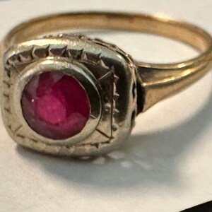 14k Ring Man Made Ruby Circa 1920-30s. White and Yellow Gold Intriguing ...