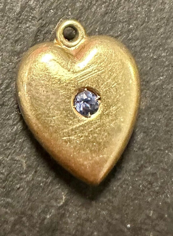 14k small puffy heart charm with genuine blue Sap… - image 6