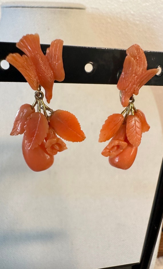 Victorian carved salmon coral bird and fruit drop 
