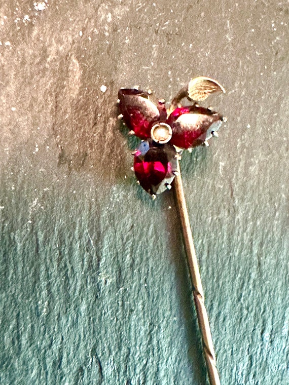 Antique Garnet, pearl stickpin 10k top-delicate a… - image 4