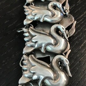 Rare Swan silver vintage Mexican repousse bracelet-earlier mark