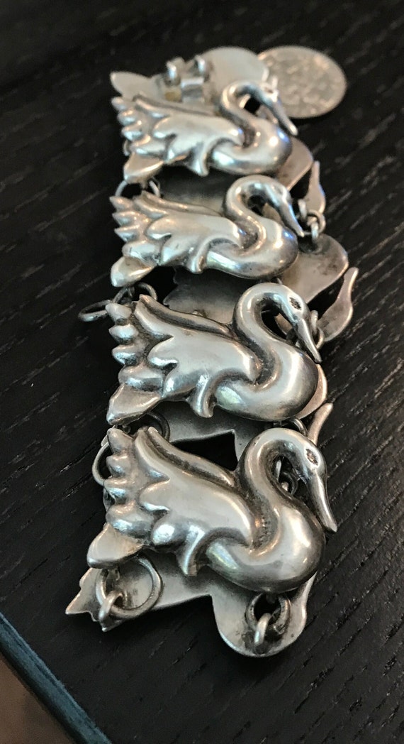 Rare Swan silver vintage Mexican repousse bracelet