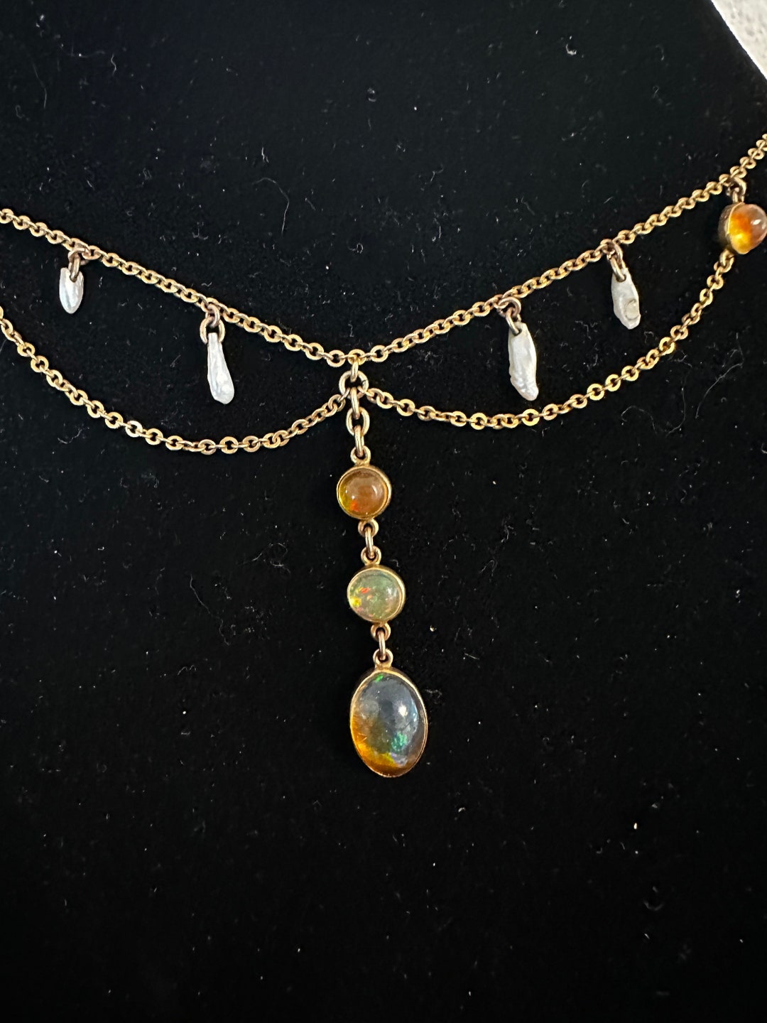10k Antique Natural Opal and Dog Tooth Pearl Festoon Etsy