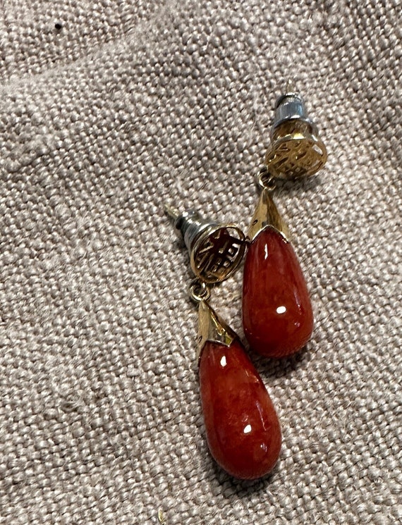 14k elegant red Jade vintage drop earrings-Chinese