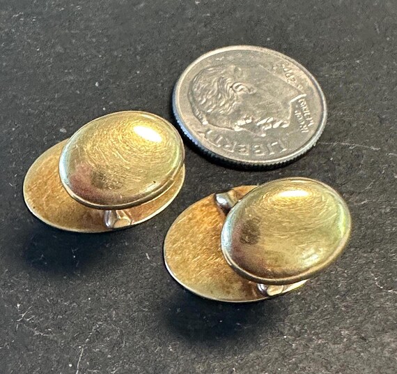 14k cufflinks, oval, Elegant engine turned clean … - image 3