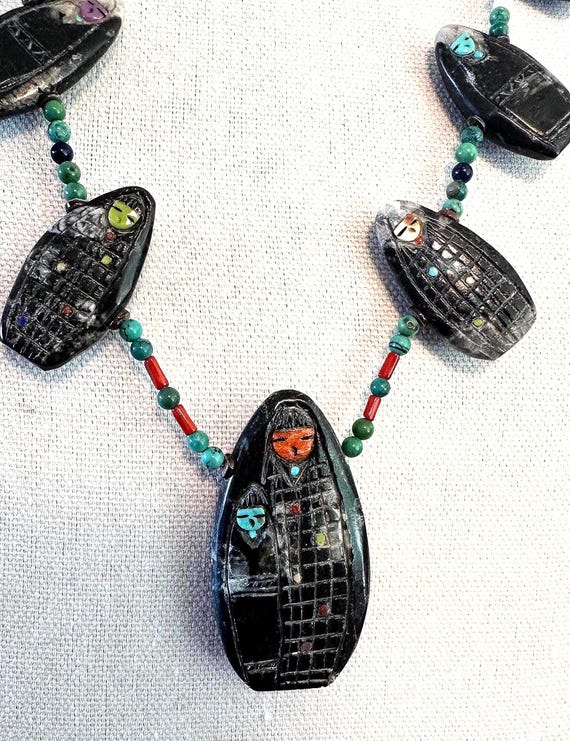 Zuni Fetish Necklace Signed Rhoda Quam-exceptional-9 Corn Maiden