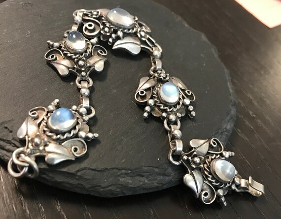 Sterling blue moonstone Arts & Crafts link-early … - image 3