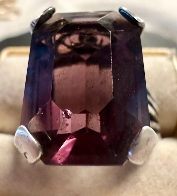 Sterling ring bold Large Amethyst Rectangular pas… - image 6