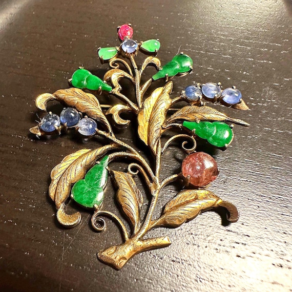 Brooch exceptional Chinese export large floral mo… - image 1