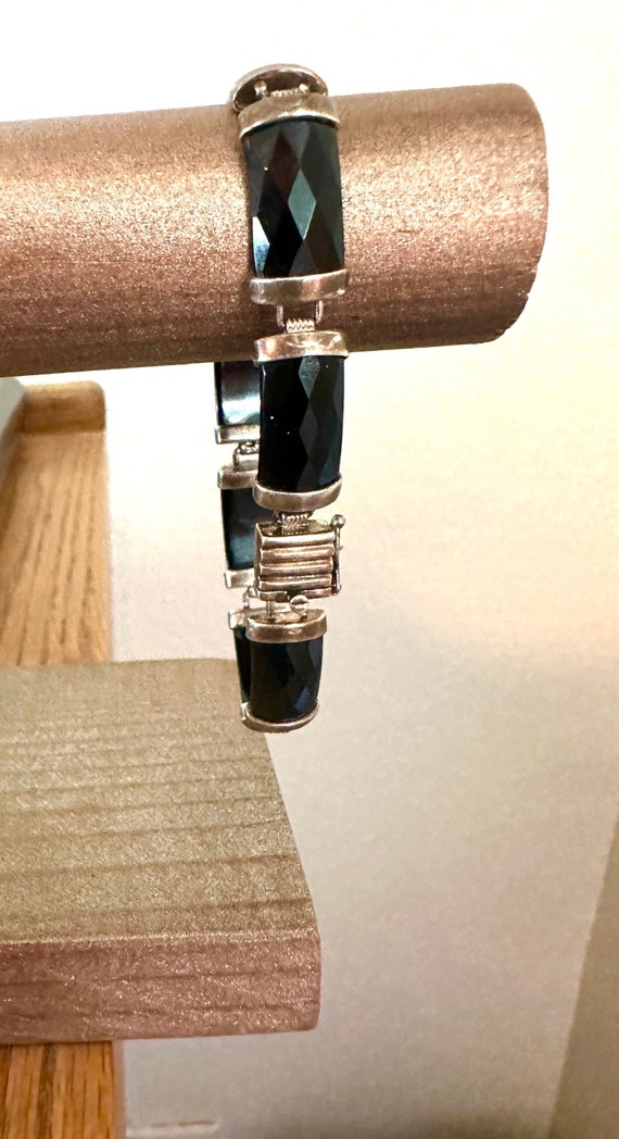 Sterling bracelet links of rectangular Black Onyx… - image 1