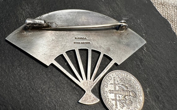 Sterling exquisite Fan brooch-Japanese, signed K.… - image 4