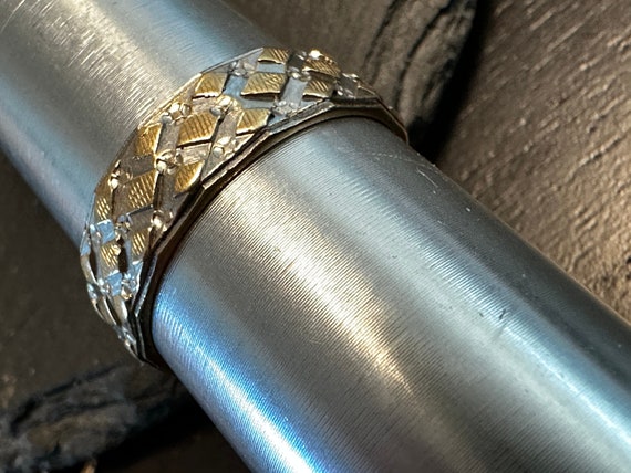 14k band wide yellow and white gold raised diamon… - image 1