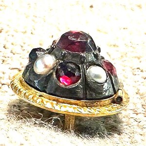 Stickpin Victorian RARE secret compartment rose cut garnet and pearl 14K signed stickpin-uniquely lovely and interesting design-RARE!!!!!