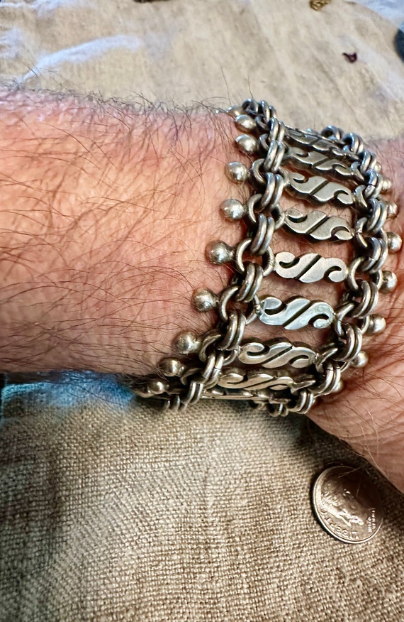 OLDER Mexican sterling dramatic heavy link bracel… - image 4