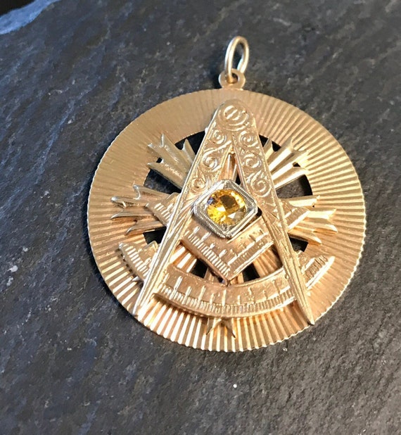 14k large Masonic Freemason jeweled pendant charm