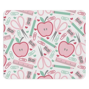 Cute Teacher Mouse Pad, School Supplies Mouse Pad, Apple & Scissors Design, Gift for Students, Back to School Decor, Office Accessory