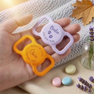 Custom Pet AirTag Collar Holder, Slide on Dog Name Tag, AirTag Cat Collar, Silicone Slient Air Tag Case,Engraved Air Tag Case for Dog Collar