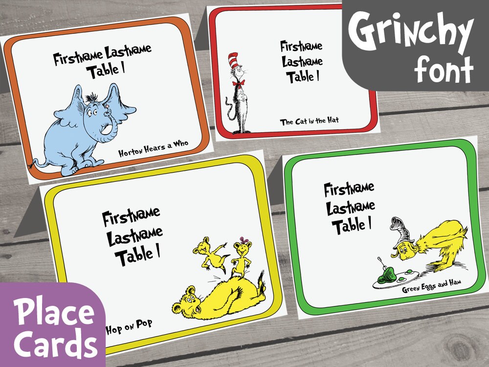 Dr. Seuss Table Card Place Tag Set Name Card Table Setting | Etsy