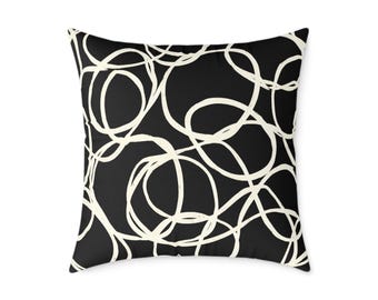 Black & Ivory Abstract Pillow Cover – Modern Decorative Design