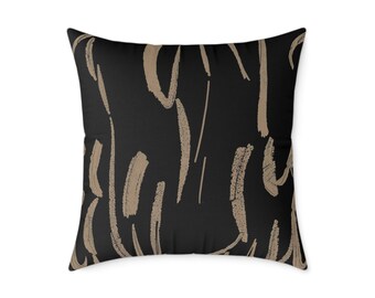 Black & Taupe Abstract Pillow Cover – Modern Decorative Design