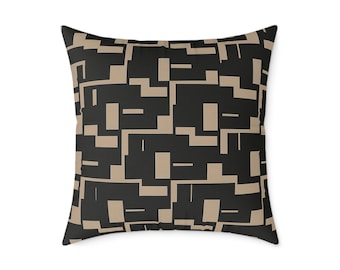 Modern Black & Taupe Pillow Cover – Abstract Geometrical Design