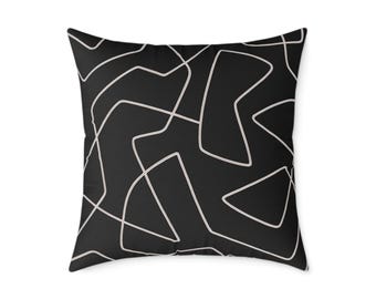 Abstract Black and Cream Pillow Cover: Modern Geometric Cushion
