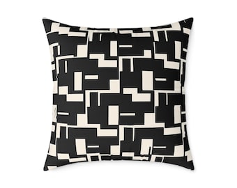 Modern Black & Cream Pillow Cover – Abstract Geometrical Design