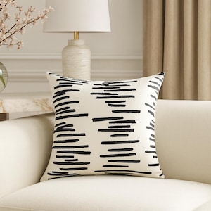 Stacked Strokes Pillow Cover – Modern Black & White Abstract Cushion, Minimalist Throw Pillow for Sofa, Bed, or Living Room