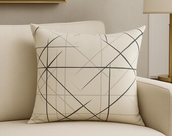 Modern Geometric Throw Pillow Cover: Beige & Black Abstract Cushion