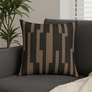 Metro Lines Taupe Pillow Cover – Modern Geometric Black & Taupe Cushion, Abstract Decorative Throw Pillow for Sofa, Bed, or Living Room