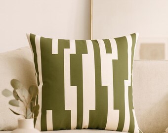 Modern Olive Green Geometric Pillow Cover: Mid-Century Throw Cushion