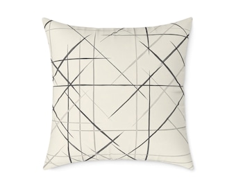 Modern Geometric Throw Pillow Cover: Beige & Black Abstract Cushion