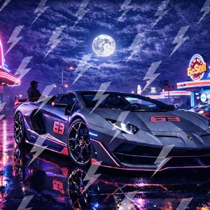 Lambo Supercar Print | Cyberpunk Neon Lights (4K Digital Download)