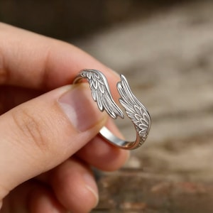 Valentijnsdag Guardian Wing Ring 925 zilver - verstelbare open engelenvleugels Sieraden voor haar, sentimenteel romantisch cadeau betekenisvol liefdescadeau