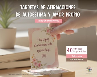 40 Tarjetas Afirmaciones Amor Propio | 40 Fragen Autoestima | Imprimible PDF (Farbe Rosa)