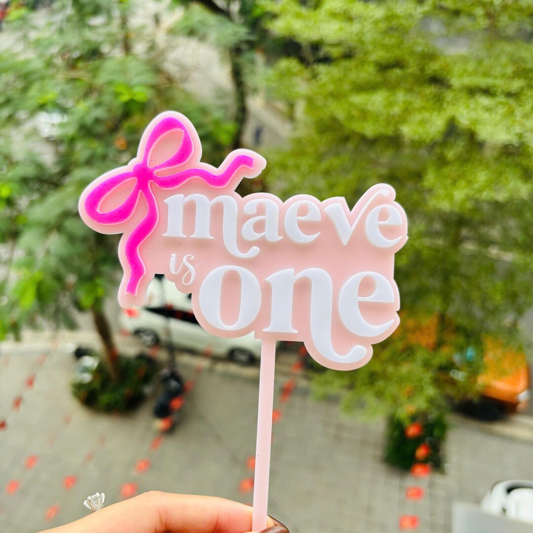 3D Acrylic Ribbon Bow Cake Topper Personalized Name | Baby Girl 1st ...