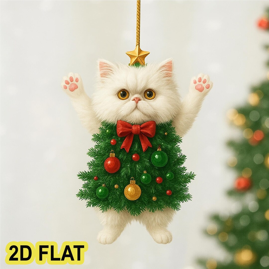 Whimsical Acrylic Cat Christmas Ornament – Cute Persian Cat Lover Gift ...