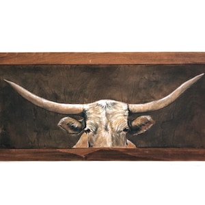 Framed Wooden Longhorn Wall Decor Painting