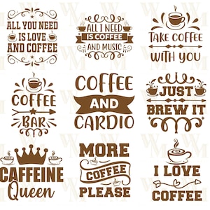Funny Coffee Quotes SVG Bundle: Caffeine Queen, Coffee Lover Designs