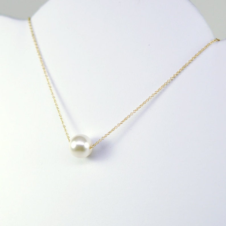 Simple Sliding Pearl Necklace Bridal White Swarovski Pearl 14K | Etsy